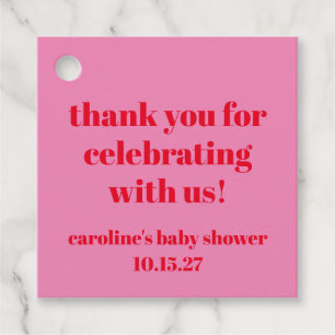 Bold Pink Red Custom Baby Shower Thank You Favor Tags