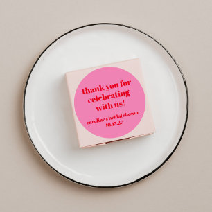Bold Pink Red Custom Bridal Shower Thank You Classic Round Sticker
