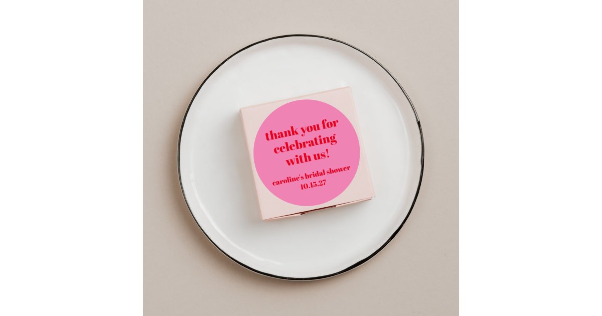 Bold Pink Red Custom Bridal Shower Thank You Classic Round Sticker | Zazzle