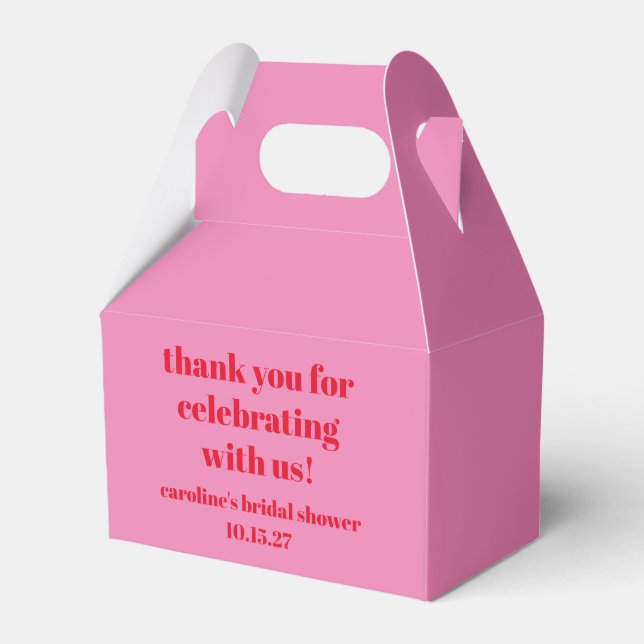 Bold Pink Red Custom Bridal Shower Thank You Favor Boxes (Front Side)