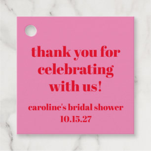 Bold Pink Red Custom Bridal Shower Thank You Favor Tags