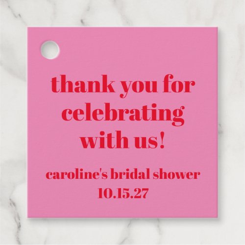 Bold Pink Red Custom Bridal Shower Thank You Favor Tags