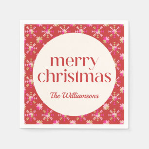 Bold Pink Red Gold Geometric Personalized Name Napkins