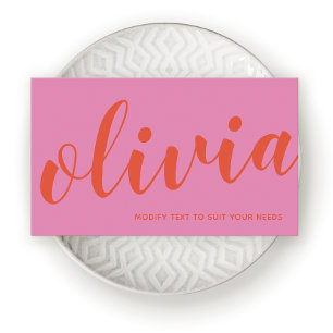 Bold Pink Red Handwritten Script Calligraphy Business Card