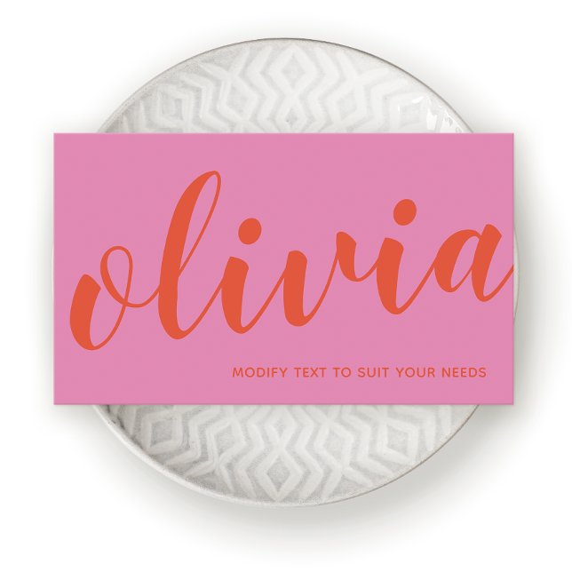 Bold Pink Red Handwritten Script Calligraphy Business Card (Creator Uploaded)