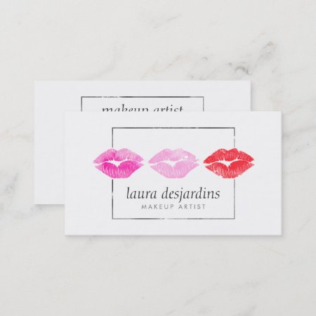 Bold Pink Red Lips Watercolor Beauty Makeup Artist Business Card