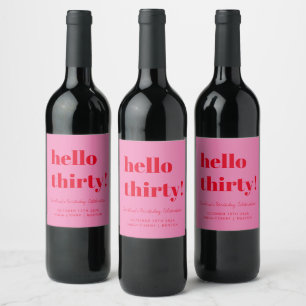 Bold Pink Red Modern 30th Birthday Custom Wine Label
