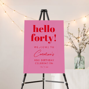 Bold Pink Red Modern 40th Birthday Welcome Sign