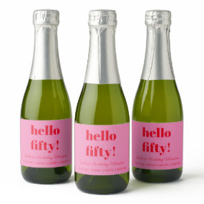 Bold Pink Red Modern 50th Birthday Custom Mini Sparkling Wine Label