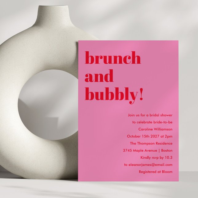 Bold Pink Red Modern Brunch Bubbly Bridal Shower Invitation (Creator Uploaded)