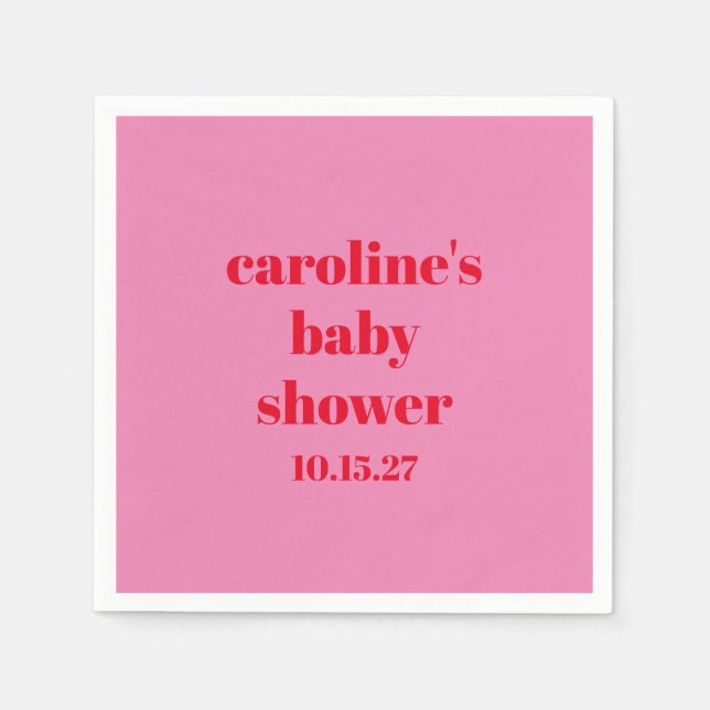 Bold Pink Red Modern Fun Custom Baby Shower Napkins (Front)