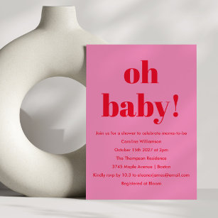 Bold Pink Red Modern Fun Simple Baby Shower Invitation