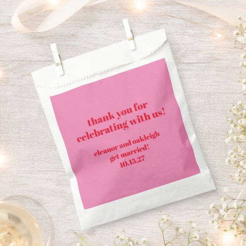 Bold Pink Red Modern Wedding Custom Thank You Favor Bag