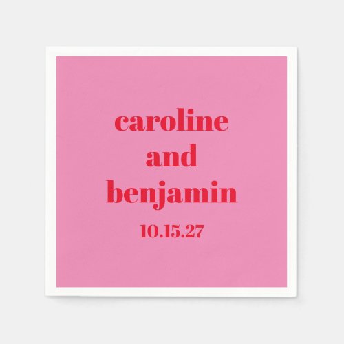 Bold Pink Red Modern Wedding Personalized Napkins