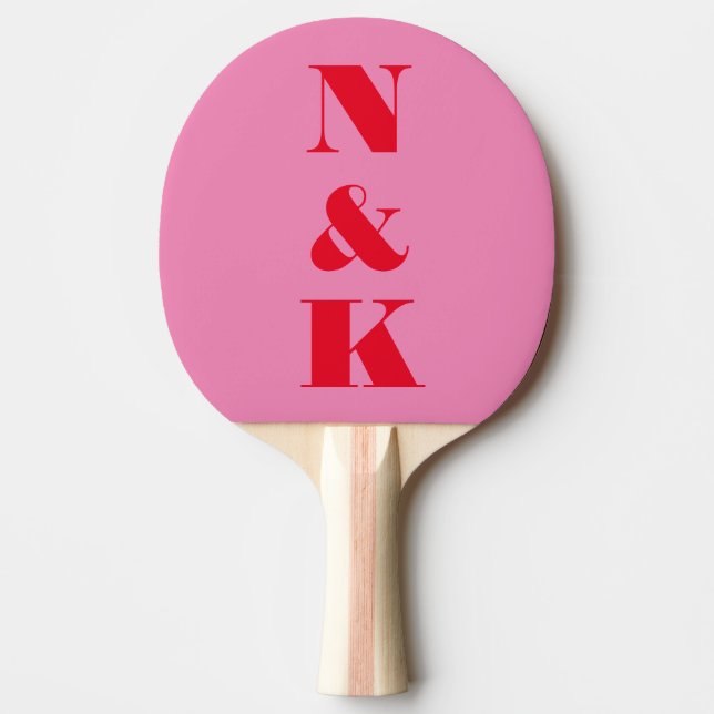 Bold Pink Red Monogram Couples Gift Party Favor Ping Pong Paddle (Front)
