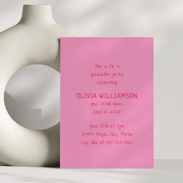 Bold Pink Red Playful Handwritten Graduation Party Invitation (Creator Uploaded)