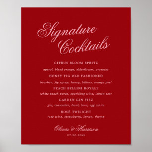 Bold Pink Red Script Signature Drink Menu Poster