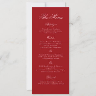 Bold Pink Red Script Wedding Long Menu Card