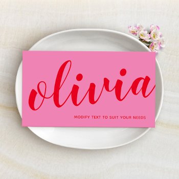 Bold Pink Red Signature Script Calligraphy Business Card by sm_business_cards at Zazzle