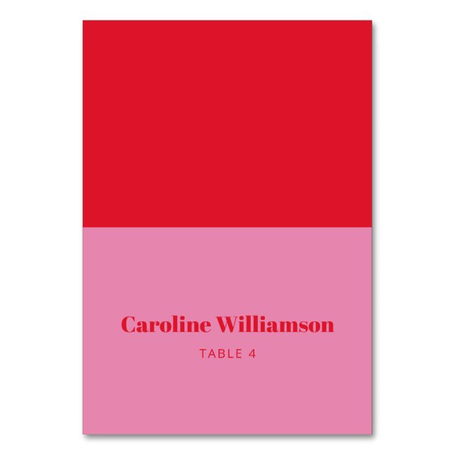 Bold Pink Red Typography Custom Table Place Card (Front)