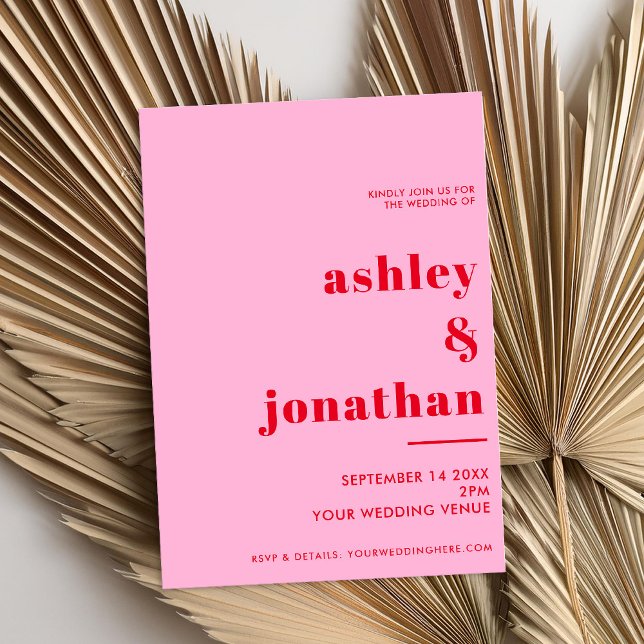 Bold Pink Red Typography Modern Wedding Invitation (Creator Uploaded)