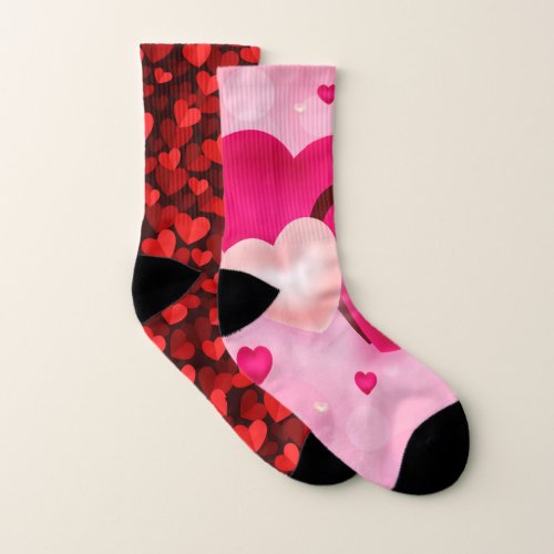 Bold Pink Red Valentines Day Heart Mismatched Socks