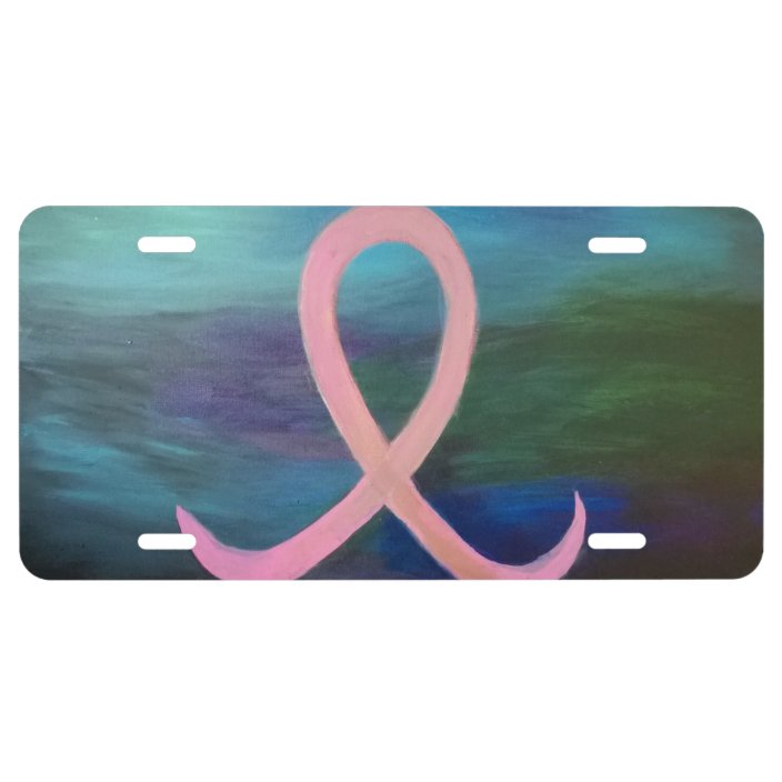 Bold Pink Ribbon Modern Breast Cancer Awareness License Plate