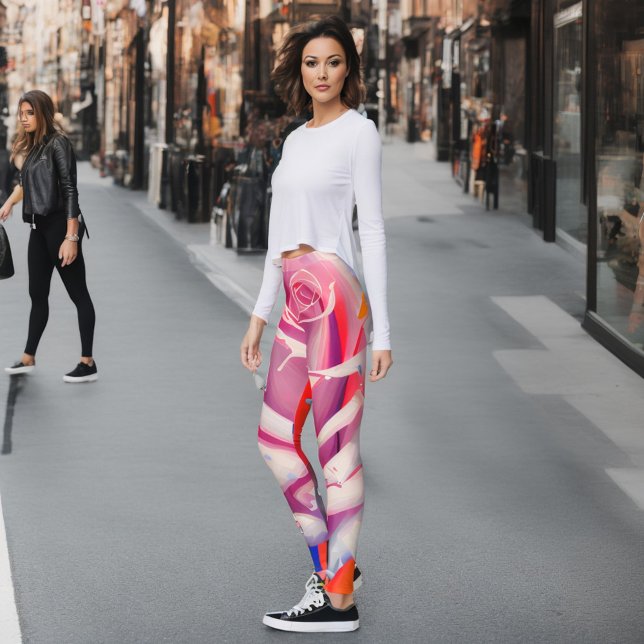 Bold Pink Rose Floral Artsy Bohemian Style  Leggings (Creator Uploaded)