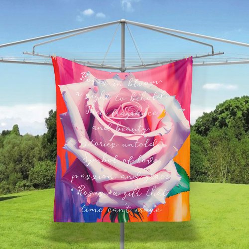 Bold Pink Rose in Bloom Poem Bohemian Artsy  Fleece Blanket