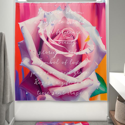 Bold Pink Rose in Bloom Poem Bohemian Artsy  Shower Curtain