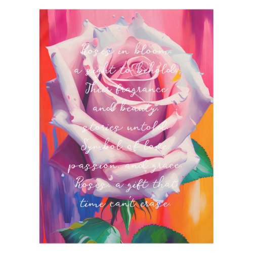 Bold Pink Rose in Bloom Poem Bohemian Artsy  Tablecloth