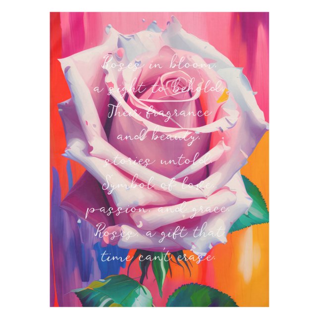 Bold Pink Rose in Bloom Poem Bohemian Artsy  Tablecloth (Front)
