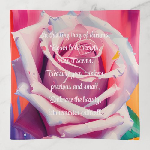 Bold Pink Rose in Bloom Poem Bohemian Artsy Trinket Tray