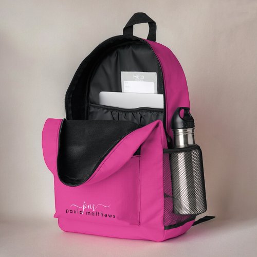 Bold Pink Simple Minimalist Monogram and Name Printed Backpack