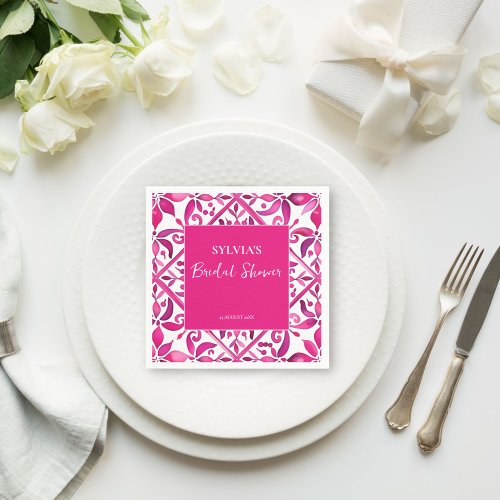 Bold pink Spanish talavera Mexican bridal shower Napkins