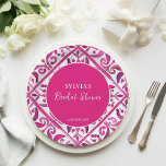 Bold pink Spanish talavera Mexican bridal shower Paper Plates<br><div class="desc">Hot Pink magenta Spanish Mexican Talavera tiles elegant bridal shower monogram printed paper plates template,  vibrant bold colors modern casual typography personalized bridal shower tableware,  Mexican Spanish Hacienda style bridal shower  vibrant color personalized paper plates</div>