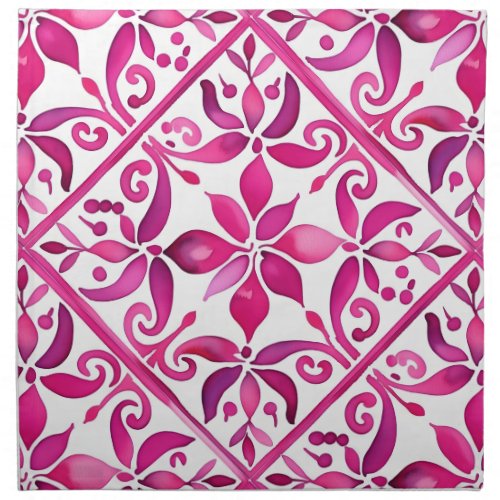 Bold pink Spanish talavera vintage Mexican Cloth Napkin
