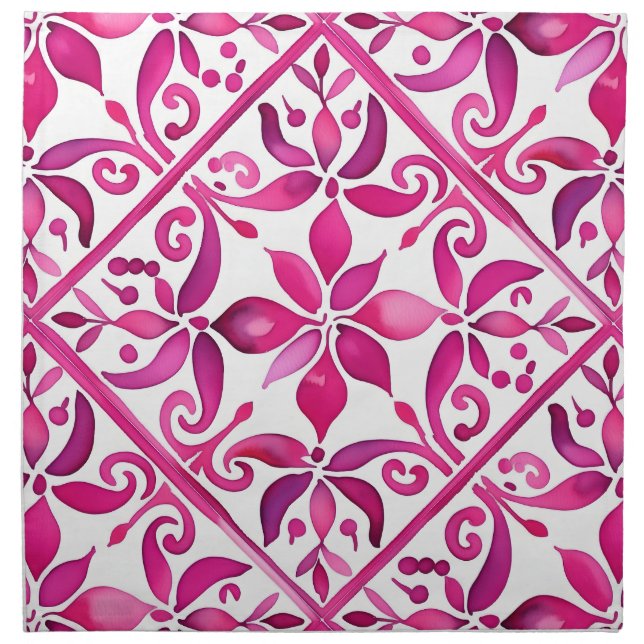 Bold pink Spanish talavera vintage Mexican Cloth Napkin (Front)