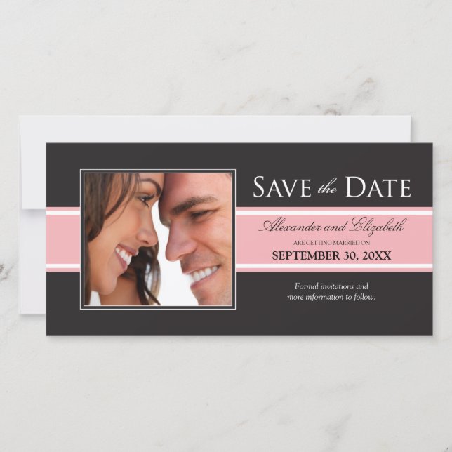 Bold Pink Stripe Save the Date Announcement (Front)