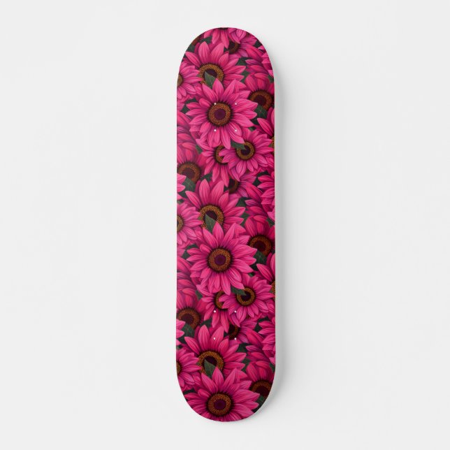 Bold Pink Sunflower Pattern Skateboard (Front)