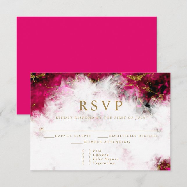 Bold Pink Tourmaline and Crystal Geode RSVP Card (Front/Back)