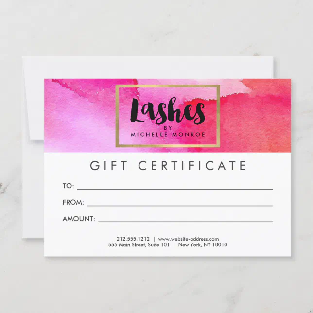 Bold Pink Watercolors Lash Extensions Gift Card Zazzle