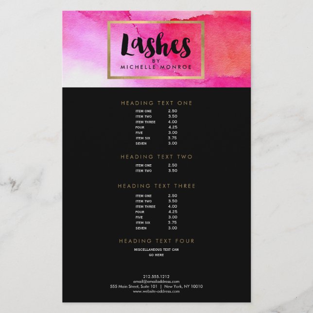Bold Pink Watercolors Lash Extensions Salon Flyer (Front)