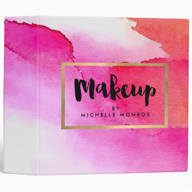 Bold Pink Watercolors Makeup Artist Binder (Front/Spine)
