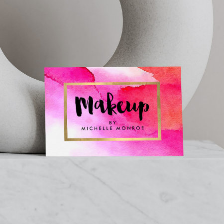 Bold Pink Watercolors Makeup Artist Business Card