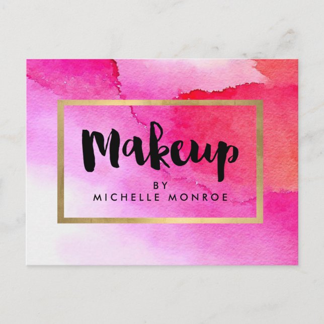 Bold Pink Watercolors Makeup Artist Postcard (Front)