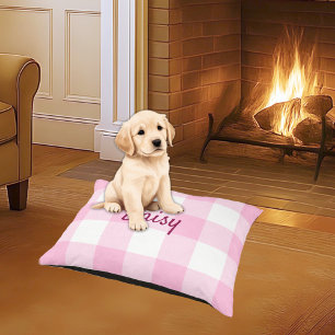 Bold Pink White Gingham Pattern Pet Bed