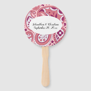 Bold Pink White Paisley Design Tear Drops Oval Hand Fan