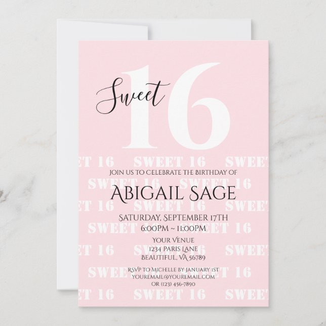 Bold Pink, White Personalized Photo Sweet Sixteen Invitation (Front)