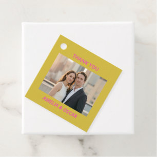Bold Pink Yellow Photo Wedding Modern Custom Favor Tags